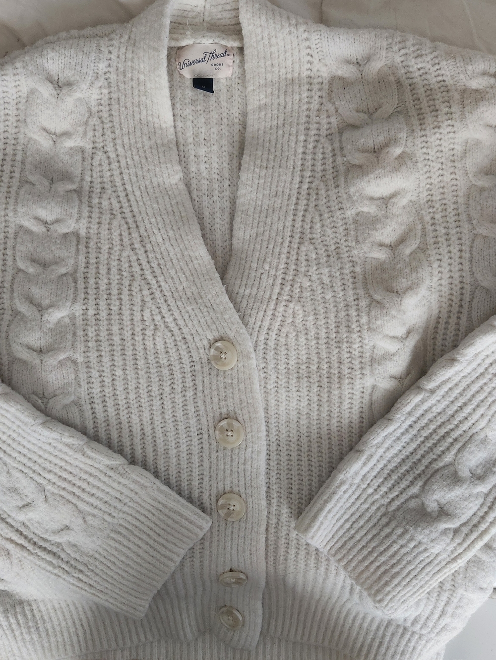 Universal Thread Cream Ribbed Cardigan Sweater, Size Medium - Picture 2 of 4